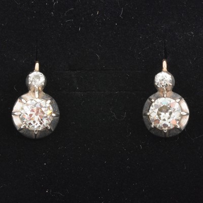 Lot 159 - A pair of old brilliant cut diamond earrings.