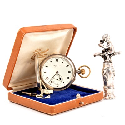 Lot 251 - An 18th century style Dutch white metal corkscrew, and silver full-hunter pocket watch.