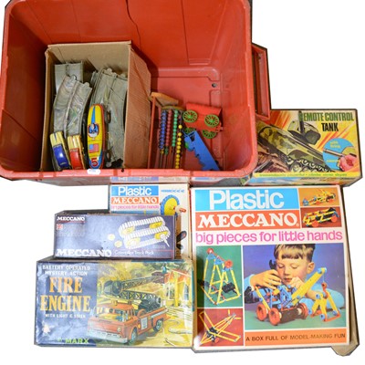 Lot 239 - Box of toys including Marx fire engine, Meccano and others.