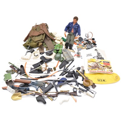 Lot 270 - Action Man, one figures and a good selection of accessories weapons and clothing.