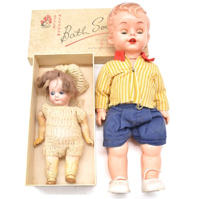 Lot 224 - Small bisque head doll, composition limbs, and another plastic boy doll.