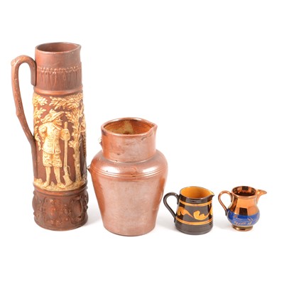 Lot 71 - One box of stoneware and salt-glazed jugs, and foot warmers