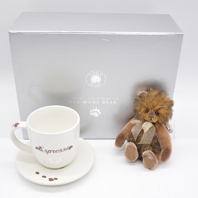 Lot 42 - Charlie Bears teddy bear, Minimo collection Espresso bear, boxed with tags and cup and saucer.