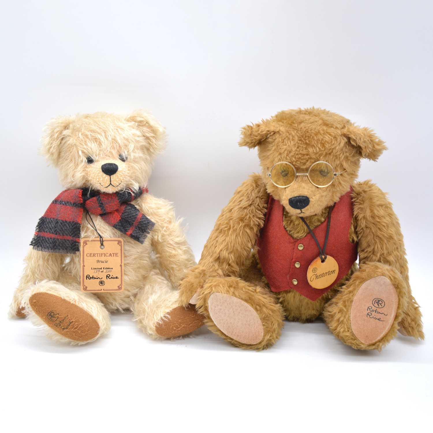 Lot 95 - Two Robin Rive teddy bears 'Brucie' and 'Chesterton'