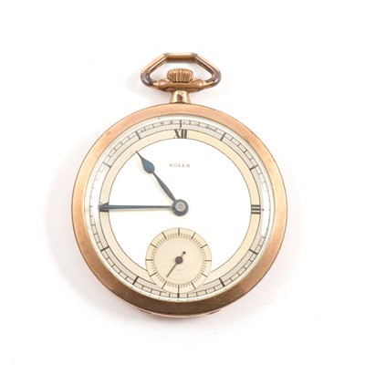 Lot 331 - Rolex - a rolled gold slim open face dress pocket watch.