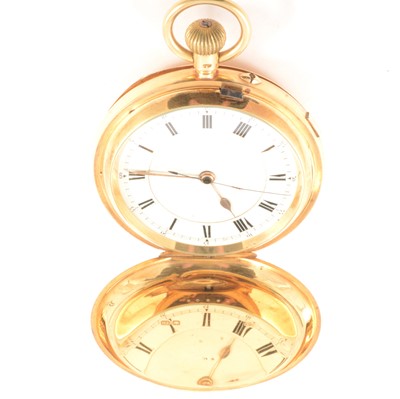 Lot 303 - An 18 carat yellow gold full hunter pocket watch.