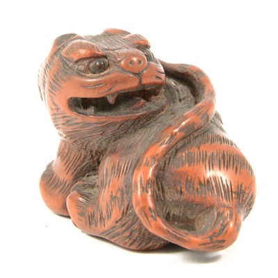 Lot 256 - Japanese carved wooden netsuke, designed as a tiger