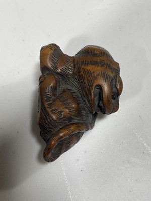 Lot 256 - Japanese carved wooden netsuke, designed as a tiger