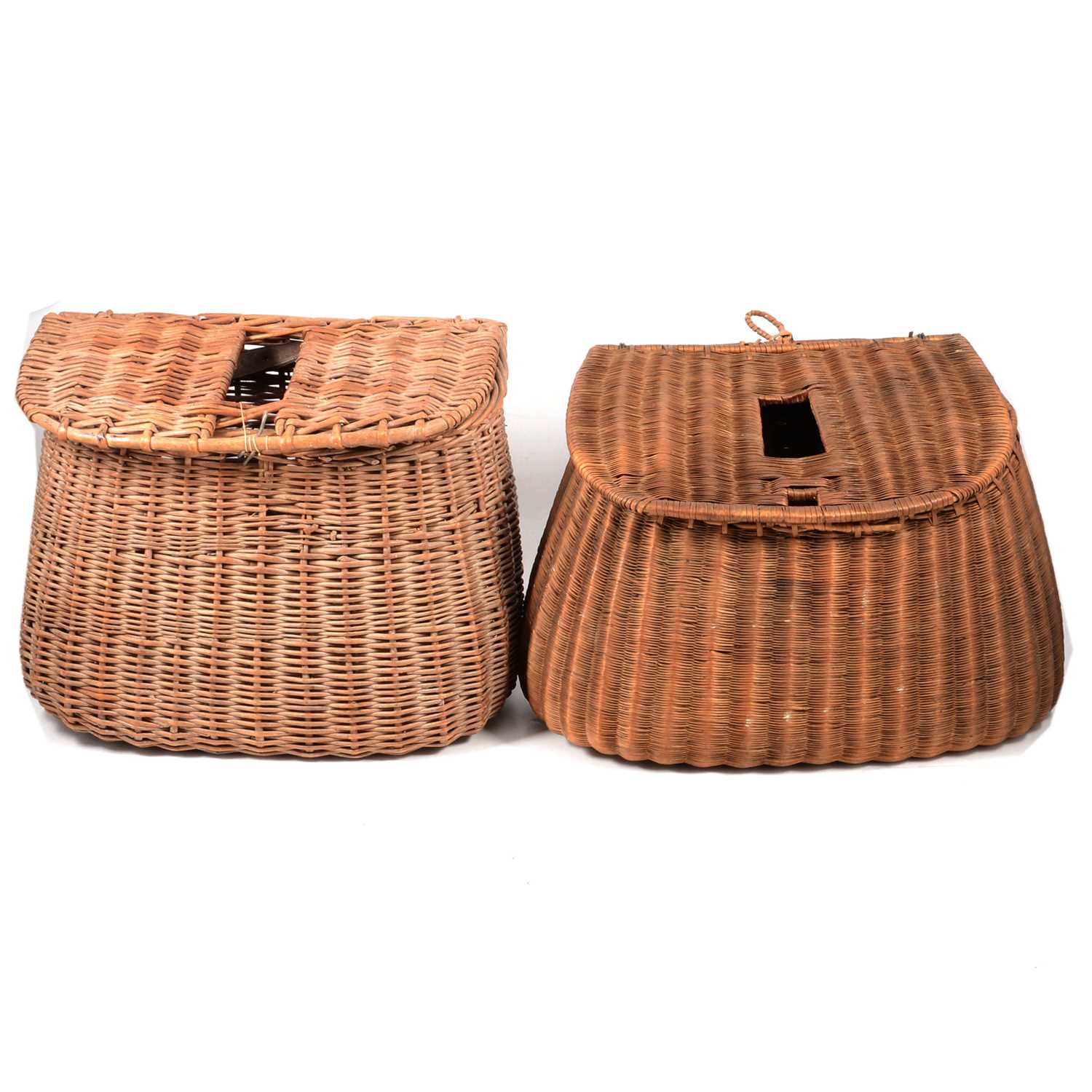 Lot 186 - Three vintage wicker fishing creel and a