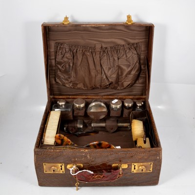 Lot 271 - Victorian leather travelling case, silver mounted fitments