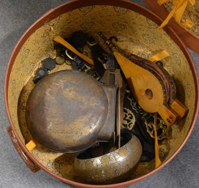 Lot 211 - Large meat dome by Mappin & Webb, horse brasses, etc