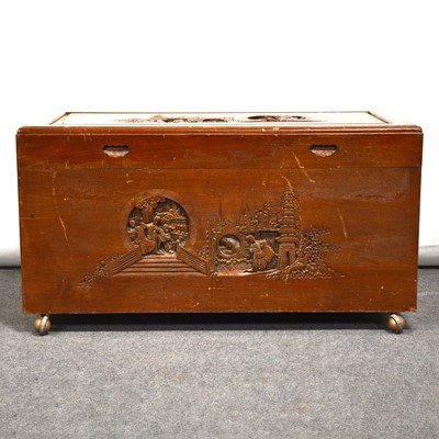 Lot 396 - Carved camphor wood chest, 20th Century