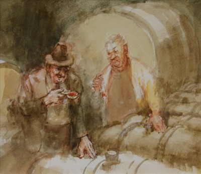 Lot 305 - Roland Batchelor, Cafe, Bar and Cellar, three watercolours