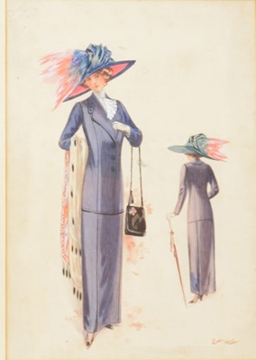 Lot 380 - Louise Wright, Ladies of Fashion, two watercolours