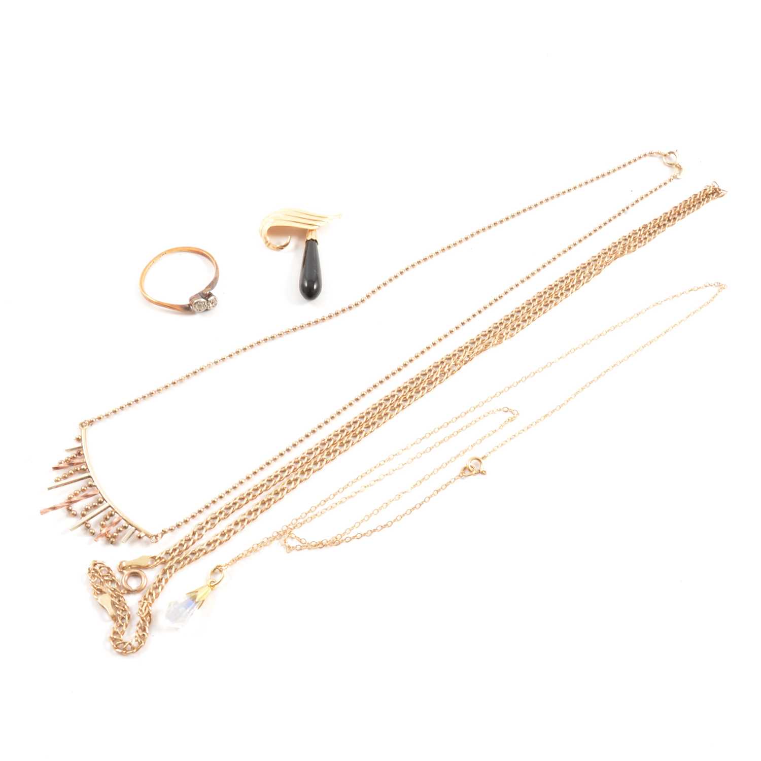 Lot 273 Three gold necklaces, ring, pendant.
