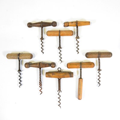 Lot 21 - Eight twisted wire corkscrews, some advertising