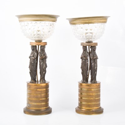 Lot 178 - Pair of bronze and brass table lamps