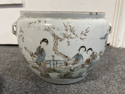 Lot 20 - Chinese covered cooking pot, painted with figural scenes, 20cm high.