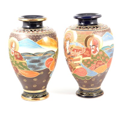 Lot 14 - Pair of large Satsuma pottery vases