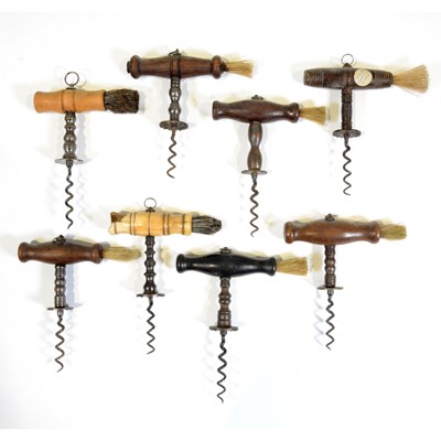 Lot 41 - Eight Henshall type corkscrews with brush handles