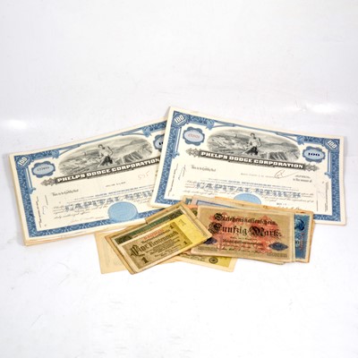 Lot 144 - Collection of 1960s USA share certificates, and collection of early 20th century German banknotes.