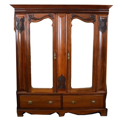 Lot 347 - Edwardian walnut mirror door wardrobe