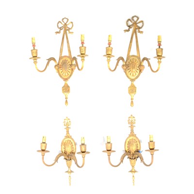 Lot 514B - Two near pairs of Adam style twin-branch wall lights