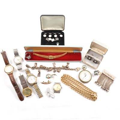 Lot 461 - A collection of wristwatches and jewellery, mainly costume, 9 carat gold cufflinks.