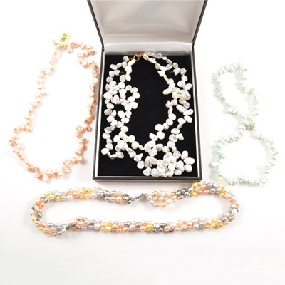 Lot 418 - Six keshi pearl necklaces and three keshi pearl bracelets.