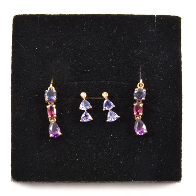 Lot 173 - Five pairs of modern gemset earrings.