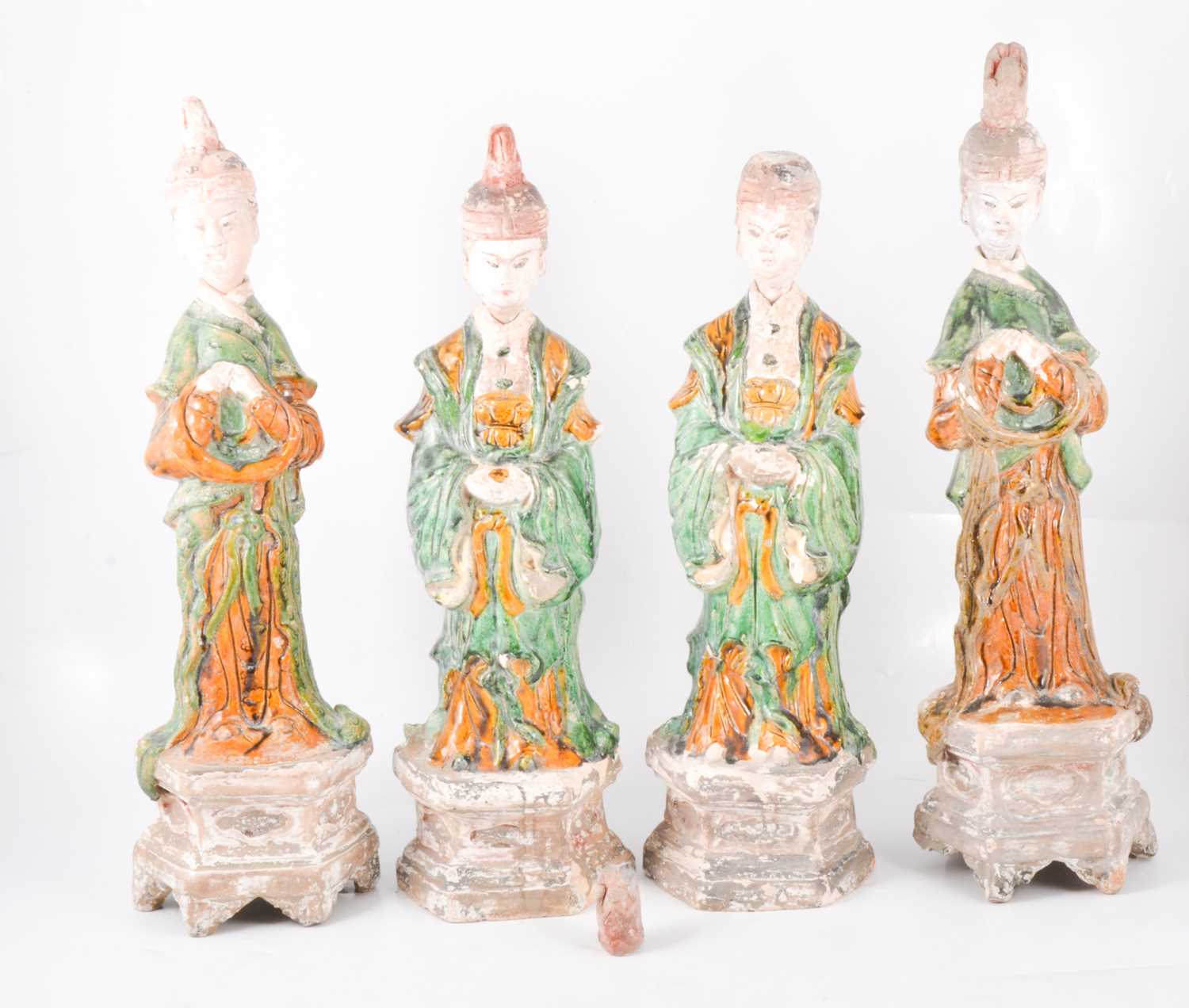 Lot 151 - Two pairs of Chinese earthenware tomb attendant figures