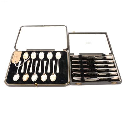 Lot 264 - Set of ten silver teaspoons and silver handles dessert knives