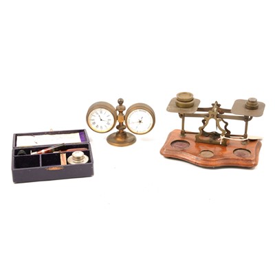 Lot 163 - Desk clock and barometer and postal scales, seal set