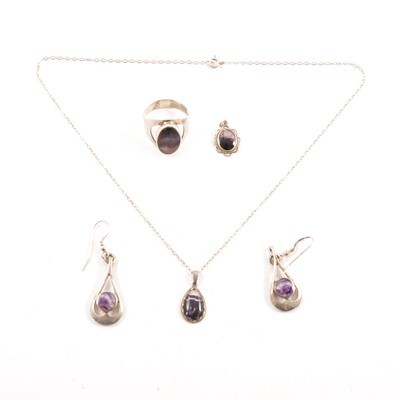 Lot 438 - Blue John ring, pendants and earrings.