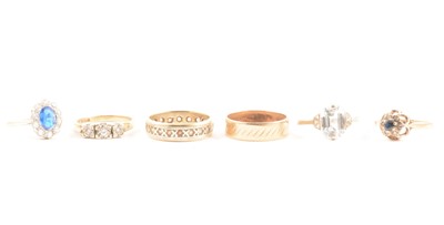 Lot 116 - Six rings hallmarked or marked 9ct.