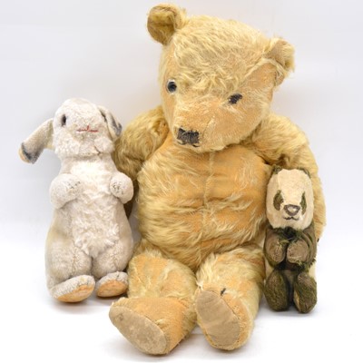 Lot 223 - Early 20th century teddy bear, Merrythought Panda bear and a rabbit