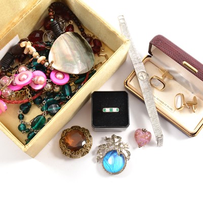 Lot 454 - A box of costume jewellery and diamond half hoop ring.