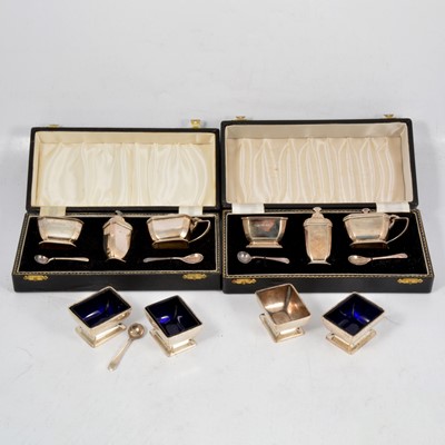 Lot 275 - Two silver cruets and four salt cellars