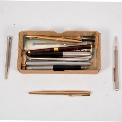 Lot 262 - Two silver propelling pencils and other pens.