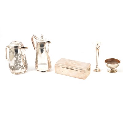 Lot 190 - Silver-plated wares, silver bud vase, condiments, fork and spoon.