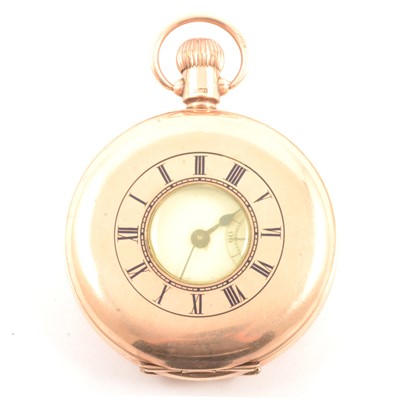 Lot 311 - A 9 carat yellow gold demi-hunter pocket watch.