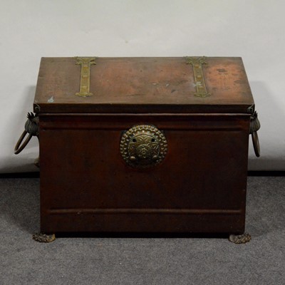 Lot 476 - Brass-mounted copper coal bin