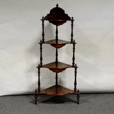 Lot 471 - Victorian figured walnut four-heights corner whatnot