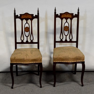 Lot 440 - Pair of Art Nouveau inlaid chairs, mahogany...