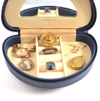 Lot 279 - A Victorian target brooch, locket, bar brooch, 9 carat ring, mourning brooch.