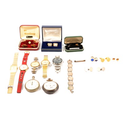 Lot 280 - Assorted gent's wristwatches, cufflinks, pocket watches etc