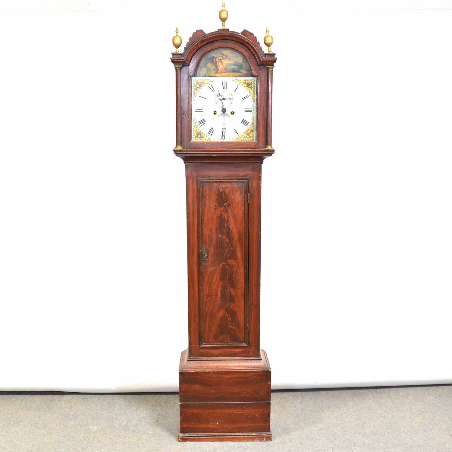Lot 495 Grained pine longcase clock,