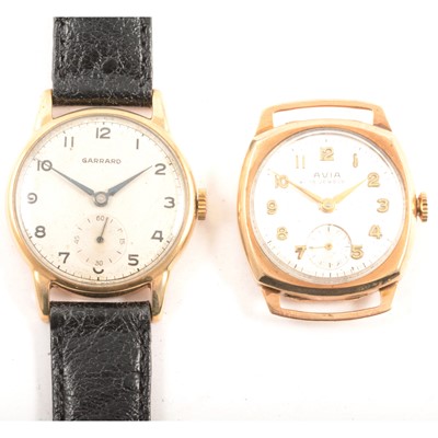 Lot 345 - Garrard and Avia - two gentlemen's vintage 9 carat yellow gold and yellow metal wristwatches.