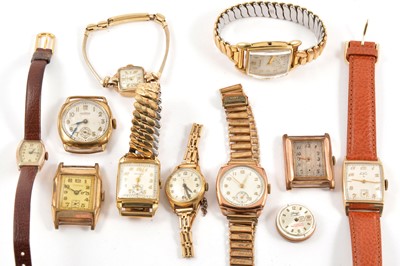 Lot 389 - A collection of rolled gold and gold-plated vintage wristwatches, and scrap gold.