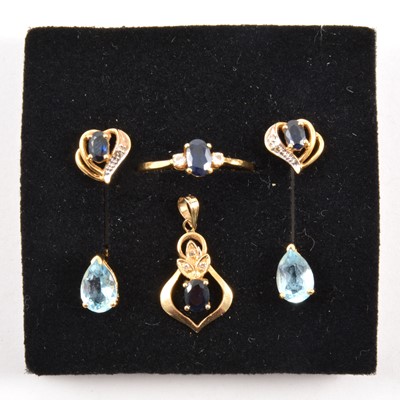 Lot 170 - A collection of modern sapphire and aquamarine jewellery.